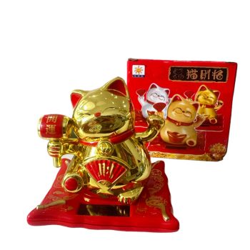 Gato neko solar dorado feng shui