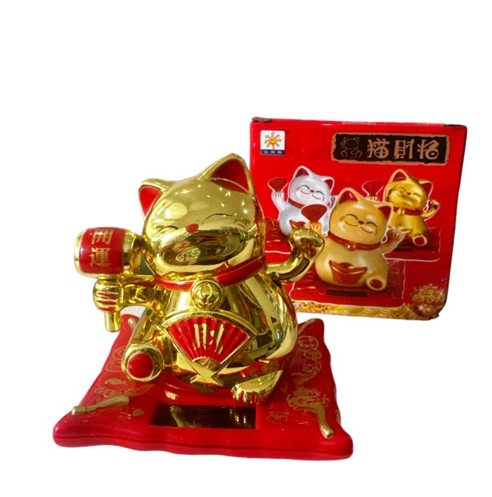 Gato neko solar dorado feng shui
