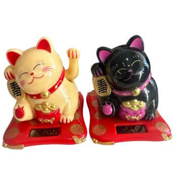 Gato solar beige/negro 7cm