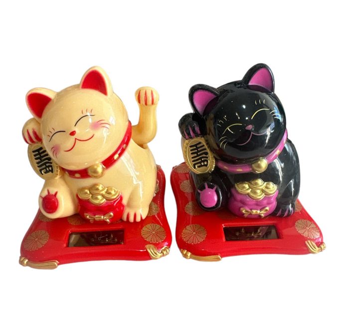 Gato solar beige/negro 7cm