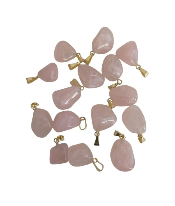 Dije colgante dorado cuarzo rosa