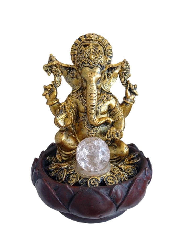 Fuente de agua Ganesh gigante dorada