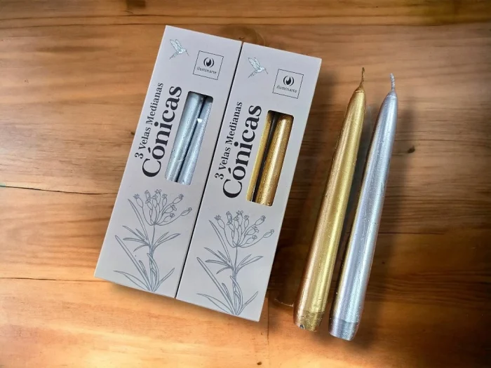 Velas Medianas Conicas 20 cm Oro/Plata