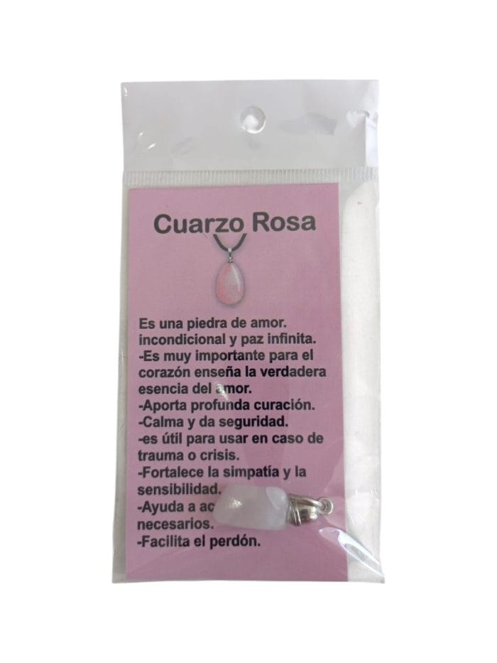 Dije de cuarzo rosa con explicación
