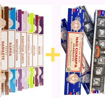 Combo Satya: 36 cajas de sahumerios satya clásicos + 24 cajas de Satya Nag champa + 24 cajas de Satya Super Hit