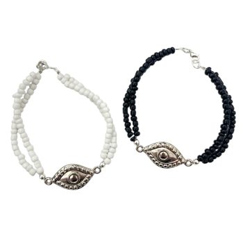 Pulsera doble ojo plateado protector
