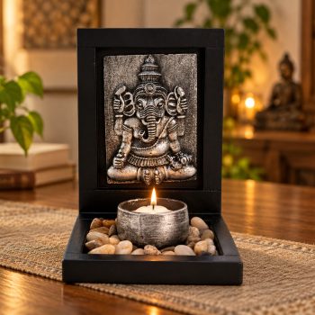 Porta vela Ganesh plata 17x12cm