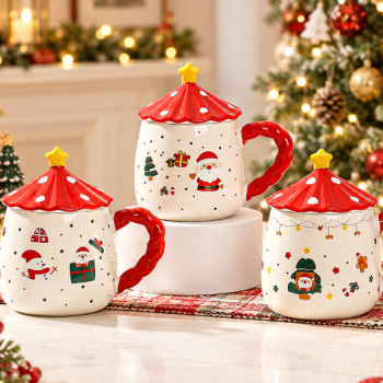 Taza con tapa de estrellita navideña (PREVENTA)